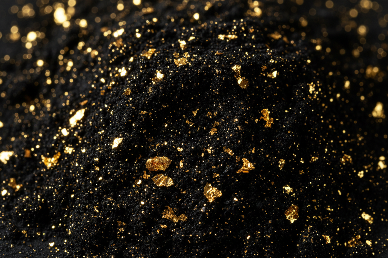 a lot of sparkle black powder with gold flecks