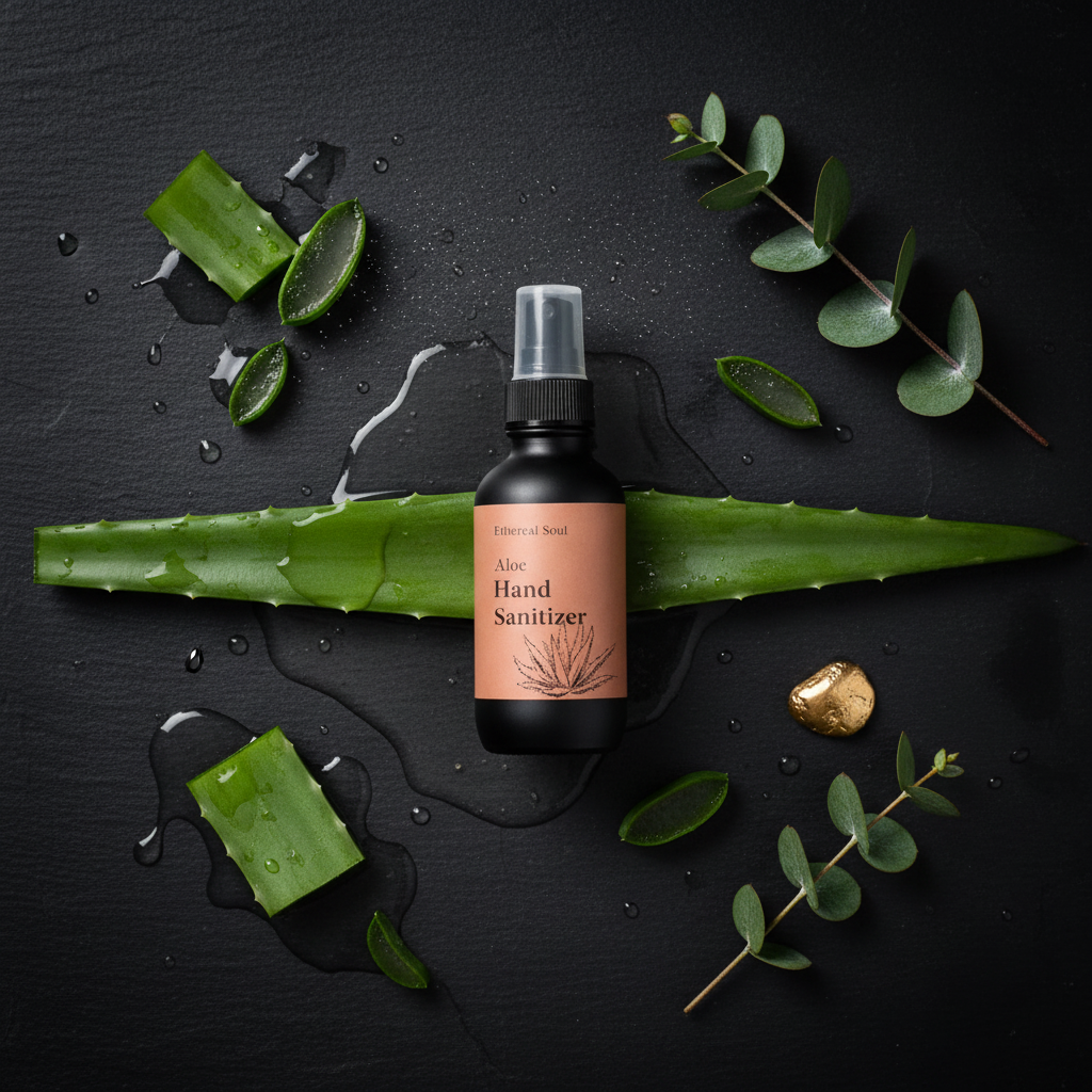 Ethereal Soul Aloe Hand Sanitizer Flat Lay