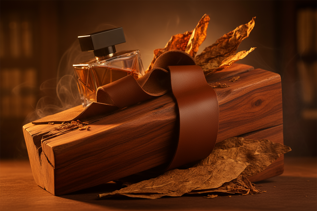 leather, sweet tobacco, and teakwood scent